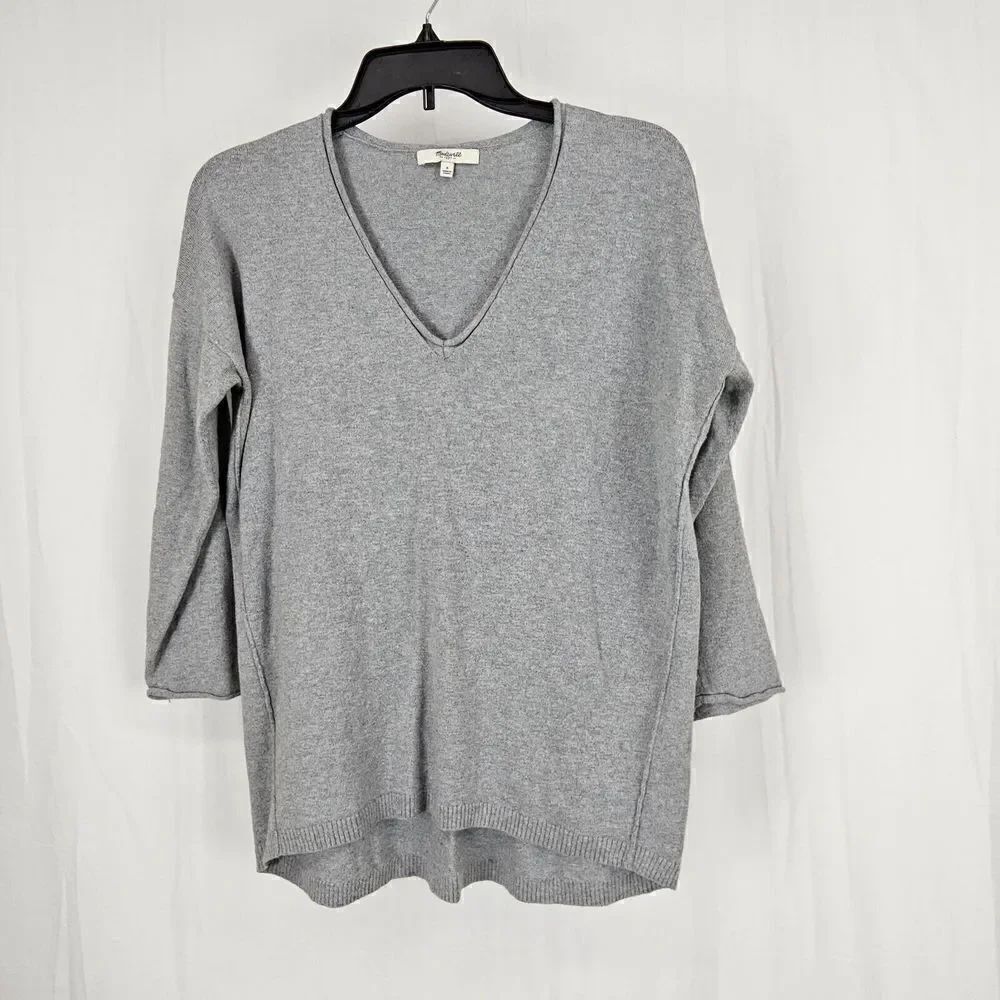 Madewell Light Gray Sweater Rolled Hem Pullover  V Neck Women's  Size Small